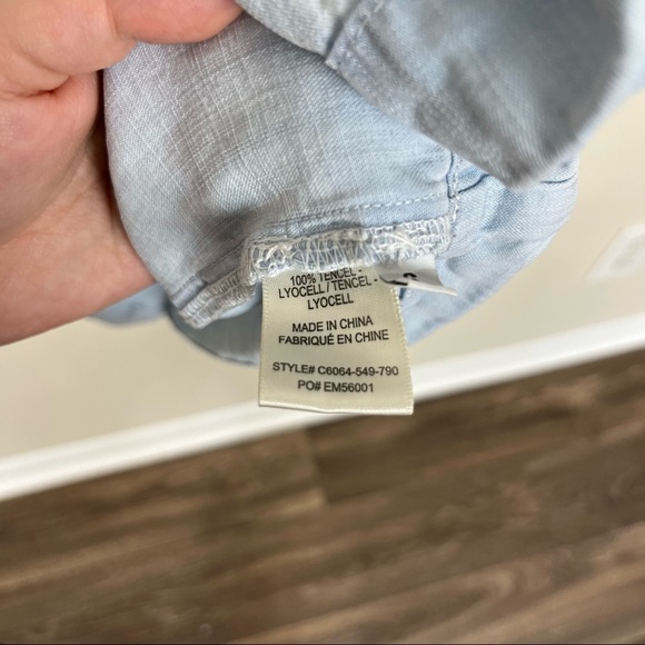 CLOTH & STONE CHAMBRAY MINI DRESS RUFFLE HALTER NECK BLUE SIZE SMALL - Picture 11 of 16